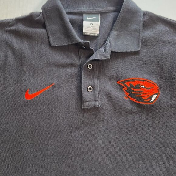 Nike Men’s Oregon State Beavers 100% Cotton Polo Black Swoosh Beaver Head Size L - Picture 8 of 13